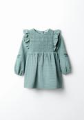 Shirred Front Dobby Dress - Green