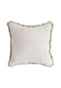 Textured Ribbed Cushion With Fringed Edge - Beige