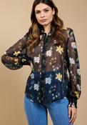 Portia Floral Print Chiffon Shirt - Black image