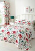 100% Cotton Poppy Print Bedspread 230cm x 220cm - Red