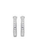 Silver Plated Cubic Zirconia Hoop Earrings - Silver image