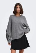 Jella Lia Long Sleeve O-Neck Pullover - Medium Grey Melange