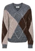 Zoey Long Sleeve Argyle Pullover - Medium Grey Melange