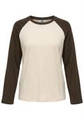 Jeanett Long Sleeve Raglan Contrast Top - Antique White Black Olive