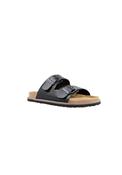 Double Strap Leather Slide - Black