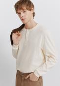 Checked Placket Long Sleeve T-Shirt - White