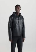 Faux Leather Hooded Jacket - Black