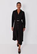 Viscose Lapel Shirt Midi Dress - Dark Brown