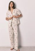Striped Floral Cotton Long Pyjama Set - White