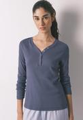 Ribbed Cotton Long Sleeve T Shirt - Blue