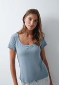 Cotton Short Sleeve Pyjama Top - Blue
