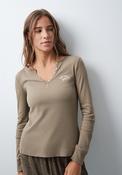 Green Cotton Long Sleeve T-Shirt - Medium Khaki
