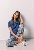Printed Cotton Capri Pyjama Set - Blue