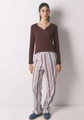 100% Cotton Striped Long Trousers - Maroon Print image