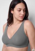 Green Ribbed Microfibre Halterneck Top Bra - Green