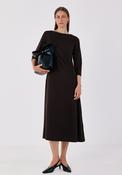 V-Shaped Jersey Knit  Dress - Dark Brown