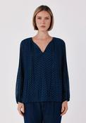 Soft Loose Shirt With Tie Neck - Blue Print