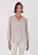 Soft Loose Shirt With Tie Neck - White Print