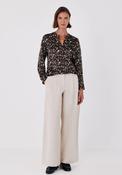 Satin-Finish Polo Shirt Blouse - Brown