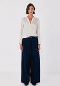 Satin-Finish Polo Shirt Blouse - Ivory