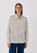 Striped Henley Fluid Shirt - White Print