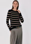 Striped Crew Neck Fine Knit Jumper - Black