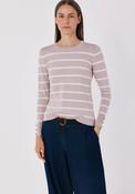 Striped Crew Neck Fine Knit Jumper - Pink