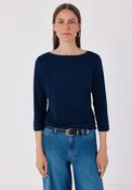 Boat Neck T-Shirt With Gold Buttons - Navy