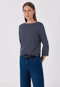 Boat Neck T-Shirt With Gold Buttons - Blue Print