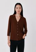 Soft V Neck Front Button Basic Shirt - Tan