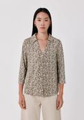 Soft V Neck Front Button Basic Shirt - Grey Print