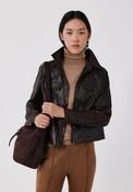 Faux Leather Light Jacket - Dark Brown