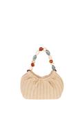 Beaded Handle Crochet Mini Bag - Natural