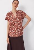 Rustic Short Sleeve V-Neck Blouse - Red