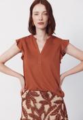 Flounced Sleeve T Shirt - Brown image