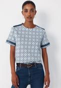 Hemstitch Detail Cotton T-Shirt - Blue image