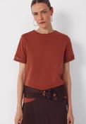 Hemstitch Detail Cotton T-Shirt - Brown image