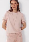 Hemstitch Detail Cotton T-Shirt - Pink image