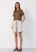 Hemstitch Detail Cotton T-Shirt - Beige image