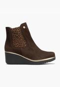 Plain Suede Wedge Boot  With Gusset - Brown Suede