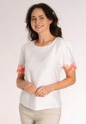 Embroidered Sleeve Top - Ivory Coral image