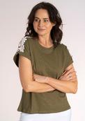 Embellished Shoulder Cotton T‑Shirt - Green