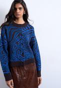 Marie Crew Neck Cardigan - Brown / Blue