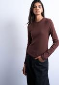 Bea Rib Curved Hem Top - Chocolate Brown