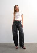 High-Rise Barrel Leg Jeans - Black Denim
