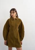 Eline Denim Zip Mini Dress - Chocolate Brown