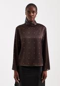 Dawla Long Sleeve Satin Scarf Tie Top - Chocolate Brown