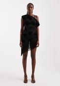 One Shoulder Floral Fringe Top - Jet Black
