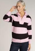 Half Zip Stripe Sweater - Pink Burgundy