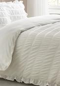 Textured Seersucker Frill Duvet Cover Set Silver - White